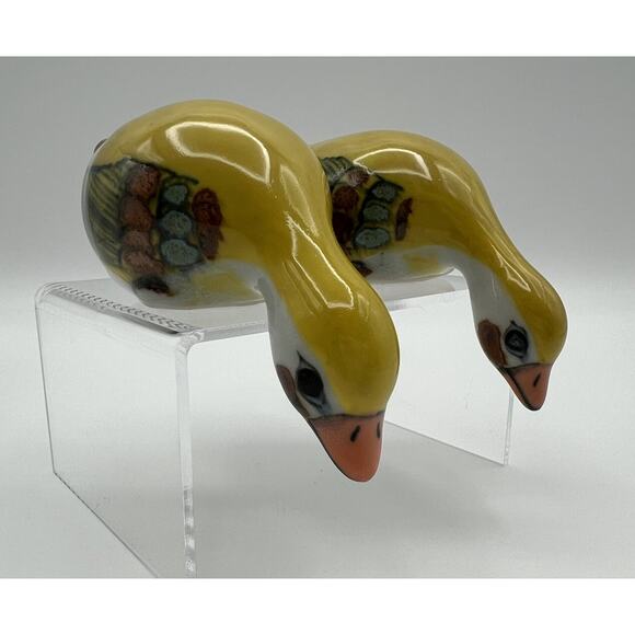 Tonala Mexican Pottery Yellow Duck Shelf Sitter Figurine Set of 2 Made in Mexico - Picture 1 of 9